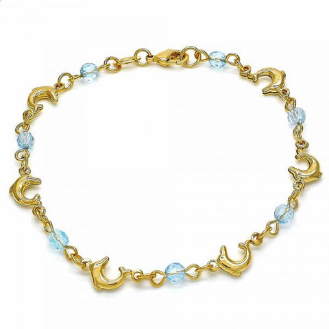 Pulsera Elegante 03.32.0218.07 Oro Laminado, Diseño de Delfin, con Cristal Aguamarina, Pulido, Dorado