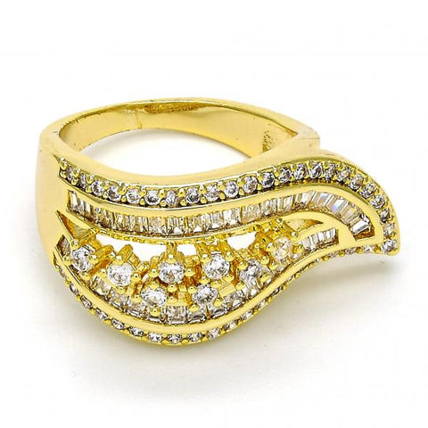 Anillo Multi Piedra 01.99.0063.08 Oro Laminado, con Zirconia Cubica Blanca y Micro PaveBlanca, Pulido, Dorado