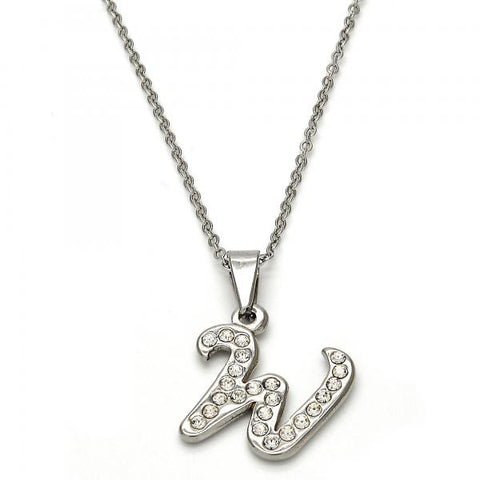 Collares con Dije 04.238.0029.18 Acero Inoxidable, Diseño de Iniciales y Rolo, Diseño de Iniciales, con Cristal Blanca, Pulido, Acero