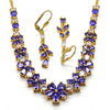 Collar y Arete 06.221.0015.2 Oro Laminado, Diseño de Flor, con Zirconia Cubica Amatista, Pulido, Dorado