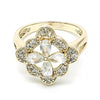 Anillo Multi Piedra 01.210.0093.08 Oro Laminado, Diseño de Flor, con Zirconia Cubica Blanca, Pulido, Dorado