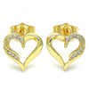 Arete Dormilona 02.156.0486 Oro Laminado, Diseño de Corazon, con Micro Pave Blanca, Pulido, Dorado