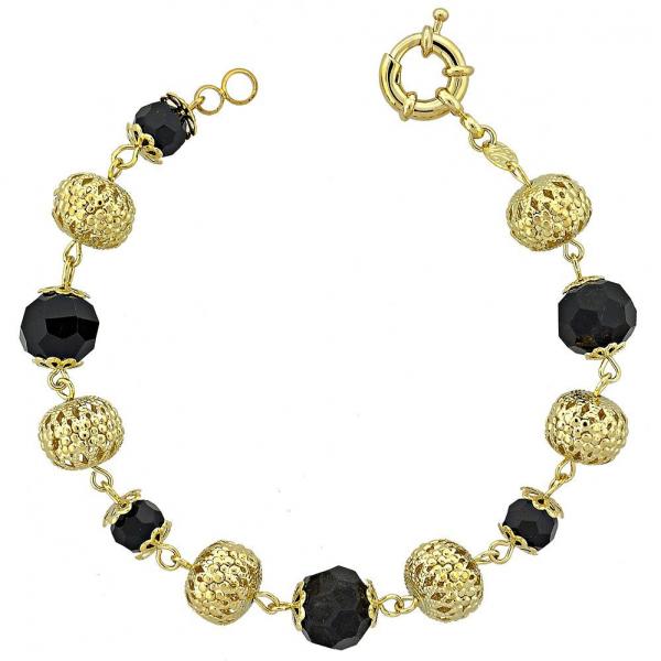 Pulsera Elegante 5.038.001 Oro Laminado, Diseño de Bola, con Azavache Negro, Diamantado, Dorado