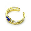 Anillo Elegante 01.213.0017 Oro Laminado, Diseño de Ojo Griego y Corazon, Diseño de Ojo Griego, Esmaltado Azul, Dorado