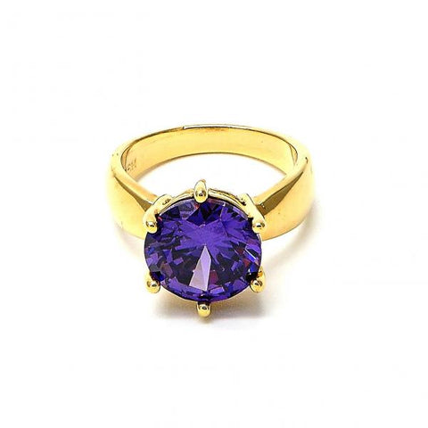 Anillo Multi Piedra 5.177.053.09 Oro Laminado, Diseño de Solitario, con Cristal Amatista, Pulido, Dorado