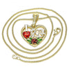 Collares con Dije 04.351.0012.1.20 Oro Laminado, Diseño de Corazon y Flor, Diseño de Corazon, Pulido, Tricolor