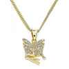 Collares con Dije 04.156.0449.20 Oro Laminado, Diseño de Angel, con Micro Pave Blanca, Pulido, Dorado
