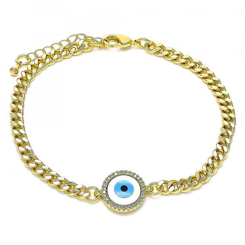 Pulsera Elegante 03.341.0166.08 Oro Laminado, Diseño de Ojo Griego, con Micro Pave Blanca y Madre PerlaBlanca, Pulido, Dorado