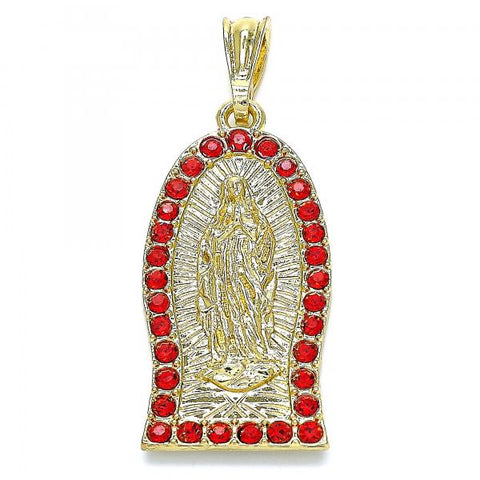 Dije Religioso 05.351.0125.1 Oro Laminado, Diseño de Guadalupe, con Cristal Granate, Pulido, Dorado