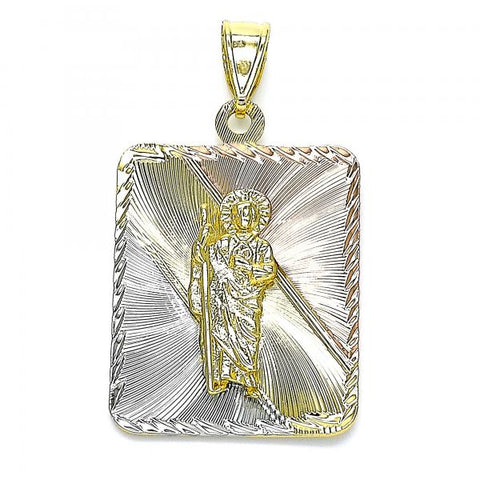 Dije Religioso 05.253.0164 Oro Laminado, Diseño de San Judas, Diamantado, Tricolor