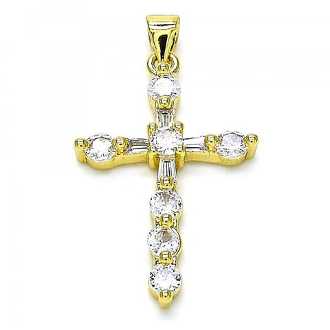 Dije Religioso 05.341.0046 Oro Laminado, Diseño de Cruz, con Zirconia Cubica Blanca, Pulido, Dorado