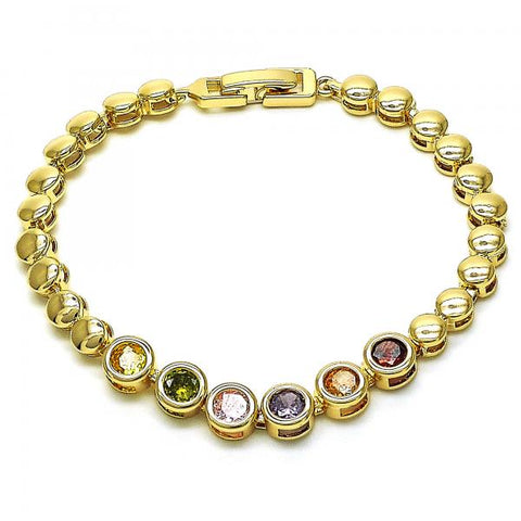 Pulsera Elegante 03.283.0190.07 Oro Laminado, con Zirconia Cubica Multicolor, Pulido, Dorado