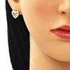 Juego de Arete y Dije de Adulto 10.199.0155.1 Oro Laminado, Diseño de Corazon, con Micro Pave Granate y Blanca, Pulido, Dorado