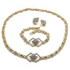 Collar, Pulso y Arete 06.372.0010 Oro Laminado, Diseño de Besos y Abrazos, con Cristal Blanca, Pulido, Dorado