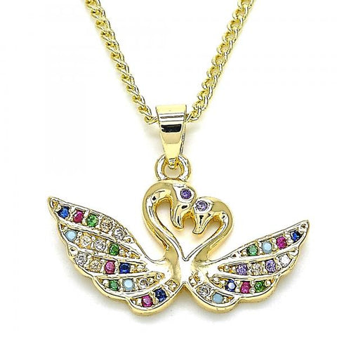 Collares con Dije 04.344.0017.2.20 Oro Laminado, Diseño de Cisne, con Micro Pave Multicolor, Pulido, Dorado