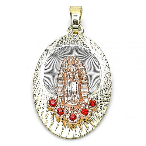 Dije Religioso 05.380.0108 Oro Laminado, Diseño de Guadalupe y Flor, Diseño de Guadalupe, con Cristal Granate, Diamantado, Tricolor
