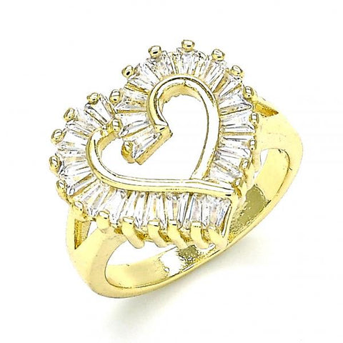 Anillo Multi Piedra 01.283.0017.08 Oro Laminado, Diseño de Corazon, con Zirconia Cubica Blanca, Pulido, Dorado