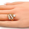 Anillo Multi Piedra 01.210.0003.07 Oro Laminado, Diseño de Oja y Gota, Diseño de Oja, con Zirconia Cubica Blanca, Pulido, Dorado