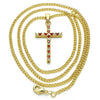 Collares con Dije 04.284.0013.1.22 Oro Laminado, Diseño de Cruz, con Zirconia Cubica Granate y Blanca, Pulido, Dorado