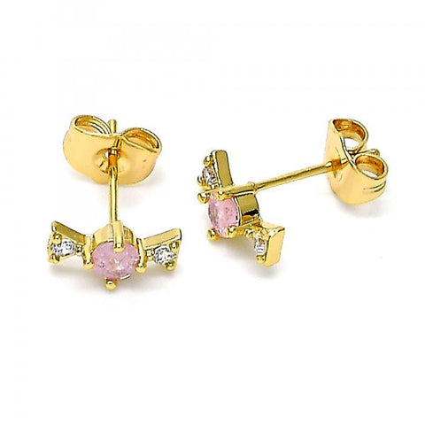 Arete Dormilona 02.310.0063 Oro Laminado, con Zirconia Cubica Rosado y Blanca, Pulido, Dorado