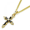 Collares con Dije 04.284.0009.2.20 Oro Laminado, Diseño de Cruz, con Zirconia Cubica Negro y Blanca, Pulido, Dorado