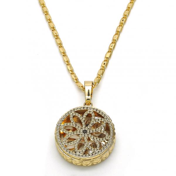 Collares con Dije 04.63.1354.18 Oro Laminado, Diseño de Flor, con Zirconia Cubica Blanca, Diamantado, Dorado