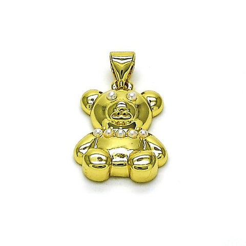 Dije Elegante 05.341.0083 Oro Laminado, Diseño de Osito, con Perla Marfil, Pulido, Dorado