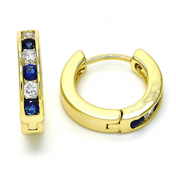 Argolla Huggie 02.99.0029.2.20 Oro Laminado, con Zirconia Cubica Zafiro Azul y Blanca, Pulido, Dorado