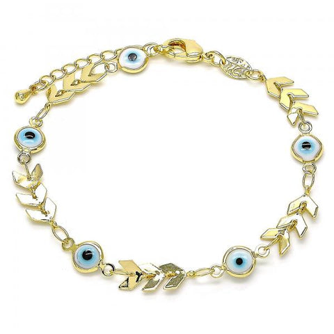 Pulsera de Dije 03.169.0006.07 Oro Laminado, Diseño de Ojo Griego, Resinado Blanco, Dorado