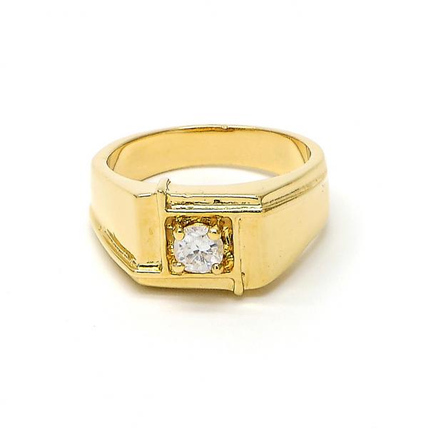 Anillo de Hombre 01.63.0443.09 Oro Laminado, Diseño de Solitario, con Zirconia Cubica Blanca, Diamantado, Dorado