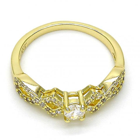 Anillo Multi Piedra 01.99.0084.07 Oro Laminado, con Zirconia Cubica Blanca y Micro PaveBlanca, Pulido, Dorado