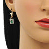 Arete Colgante 02.122.0117.6 Oro Laminado, con Cristal Verde y Blanca, Pulido, Dorado