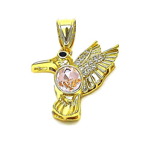 Dije Elegante 05.411.0008.1 Oro Laminado, Diseño de Pajaro, con Cristal Rosado y Micro PaveBlanca, Diamantado, Dorado