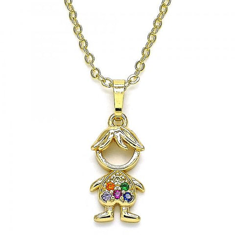 Collares con Dije 04.210.0041.1.18 Oro Laminado, Diseño de Nino Pequeno, con Micro Pave Multicolor, Pulido, Dorado