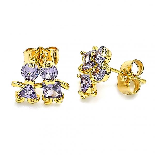 Arete Dormilona 02.387.0021.3 Oro Laminado, Diseño de Nino Pequeno y Nina Pequena, Diseño de Nino Pequeno, con Zirconia Cubica Amatista, Pulido, Dorado
