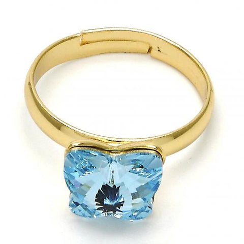 Anillo Multi Piedra 01.239.0007.9 Oro Laminado, Diseño de Mariposa, con Cristales de Swarovski Aquamarine, Pulido, Dorado