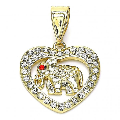 Dije Elegante 05.253.0114 Oro Laminado, Diseño de Elefante y Corazon, Diseño de Elefante, con Cristal Blanca y Granate, Pulido, Dorado