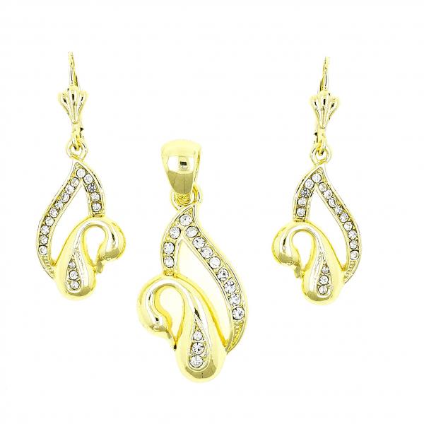 Juego de Arete y Dije de Adulto 10.160.0047 Oro Laminado, Diseño de Cisne, con Cristal Blanca, Pulido, Dorado