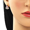 Arete Dormilona 02.387.0103.3 Oro Laminado, Diseño de Gota, con Zirconia Cubica Rosado y Blanca, Pulido, Dorado