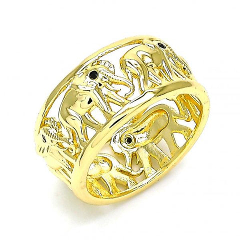 Anillo Multi Piedra 01.380.0006.09 Oro Laminado, Diseño de Elefante, con Micro Pave Negro, Pulido, Dorado