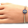 Pulsera Bolo Ajustable 03.368.0047.1.10 Oro Laminado, Diseño de Ojo Griego y Bola, Diseño de Ojo Griego, con Micro Pave Zafiro Azul y Blanca, Esmaltado Azul, Dorado