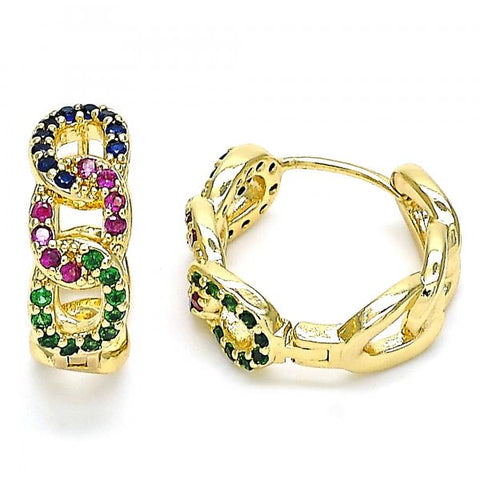 Argolla Huggie 02.210.0527.1.20 Oro Laminado, Diseño de Cubana, con Zirconia Cubica Multicolor, Pulido, Dorado