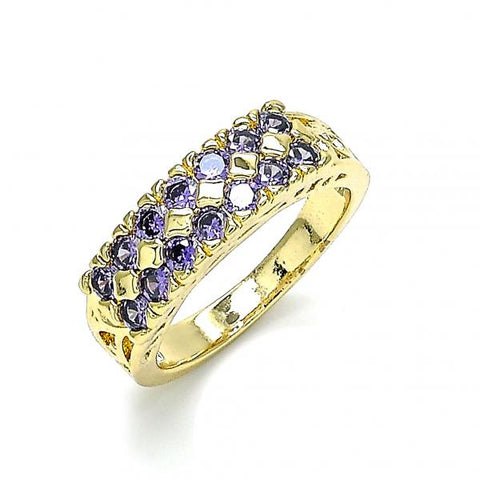 Anillo Multi Piedra 01.346.0023.5.09 Oro Laminado, con Zirconia Cubica Amatista, Pulido, Dorado