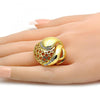 Anillo Multi Piedra 01.241.0029.07 Oro Laminado, Diseño de Llave Griega, con Cristal Blanca, Pulido, Dorado