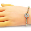 Pulsera Elegante 03.403.0001.07 Oro Laminado, Diseño de Miami Cubana y Candado, Diseño de Miami Cubana, con Micro Pave Blanca, Pulido, Dorado