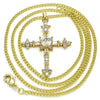 Collares con Dije 04.284.0011.22 Oro Laminado, Diseño de Cruz, con Zirconia Cubica Blanca, Pulido, Dorado