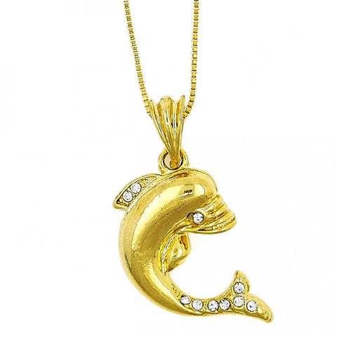 Collares con Dije 04.118.0083.18 Oro Laminado, Diseño de Delfin, con Cristal Blanca, Pulido, Dorado