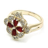 Anillo Multi Piedra 01.210.0093.1.06 Oro Laminado, Diseño de Flor, con Zirconia Cubica Rubi y Blanca, Pulido, Dorado