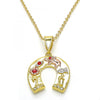 Dije Religioso 05.253.0043 Oro Laminado, Diseño de Elefante y Buho, Diseño de Elefante, con Zirconia Cubica Granate, Pulido, Dorado