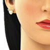 Arete Dormilona 02.156.0514 Oro Laminado, Diseño de Corazon, con Micro Pave Blanca, Pulido, Dorado